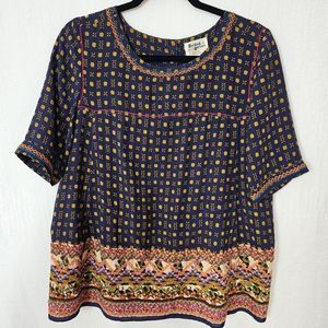 HOLDING HORSES Navy and Yellow Patterned Blouse